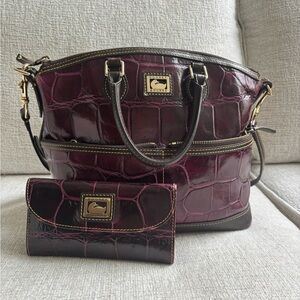 Dooney & Bourke Plum Croc-Embossed Satchel and Wallet